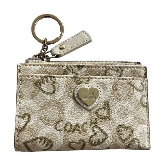 Coach Waverly Hearts Mini Card Wallet in Light Cream Khaki & Gold - Picture 1 of 9